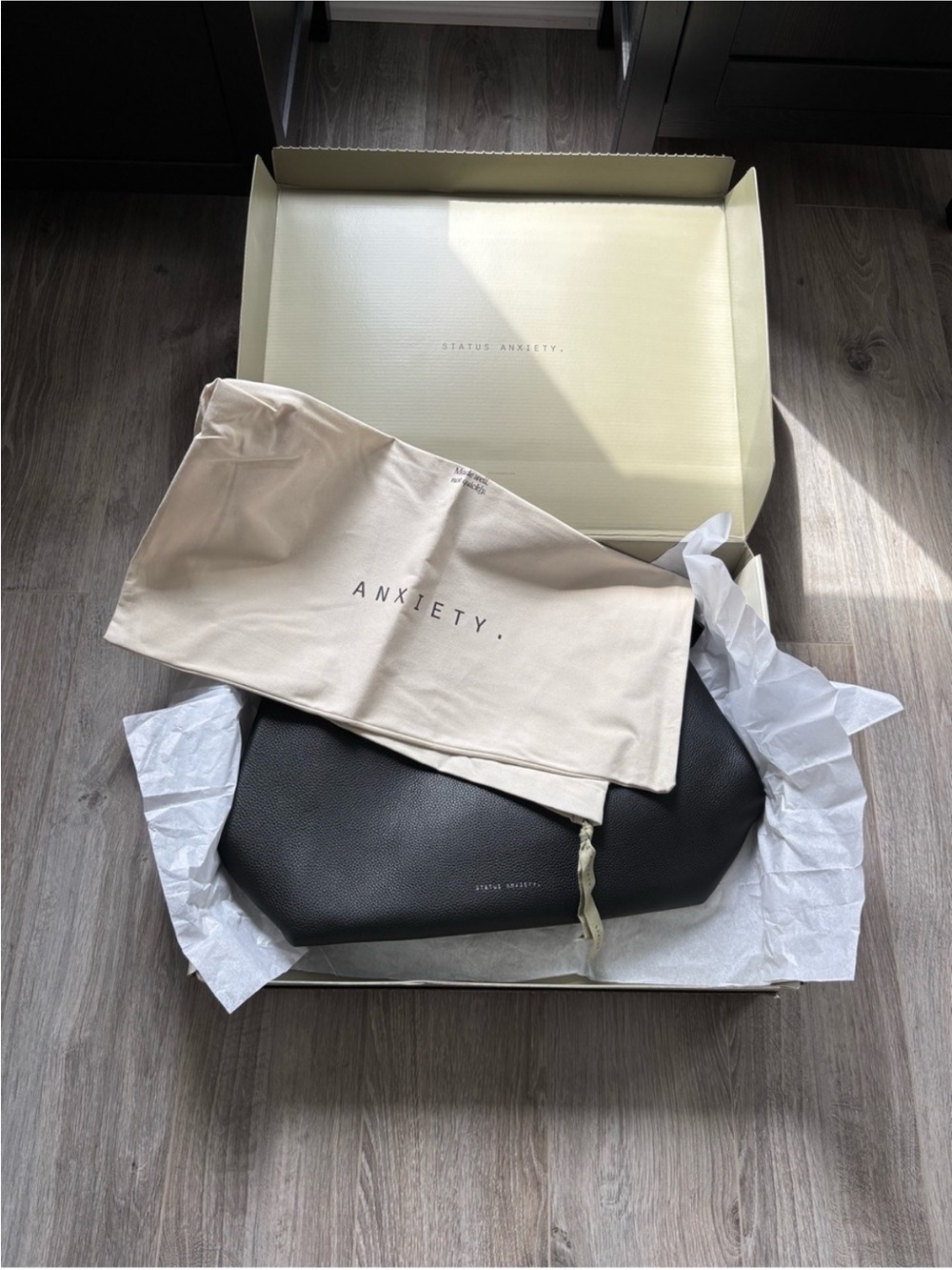 Status Anxiety "Forget About It" Leather Tote Bag Black - Picture 3 of 5